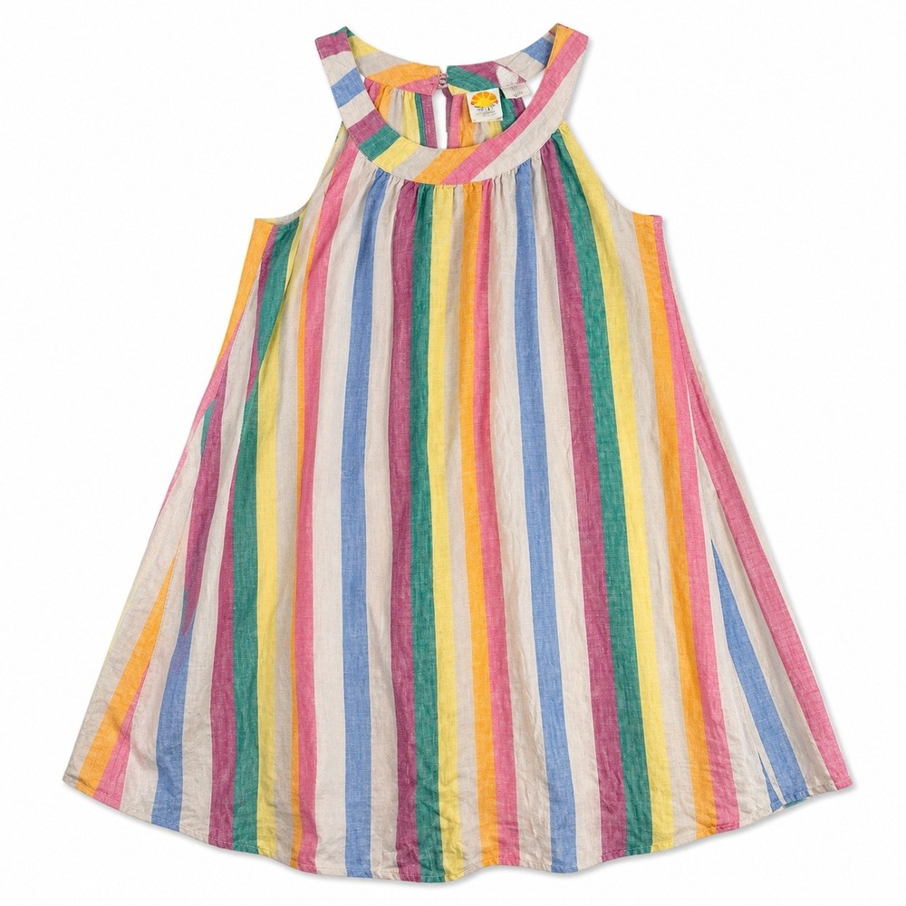C&C California Vertical Stripe 100% Linen Halter Mini‎ Dress Pastel Rainbow M